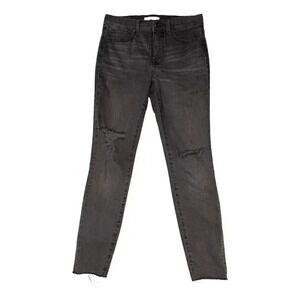Madewell Size 28 (US Size 6) 9" High-Rise Skinny Jeans Destructed-Hem in‎ Black